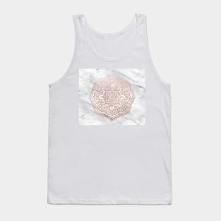 Marble mandala - geometric rose gold on white Tank Top